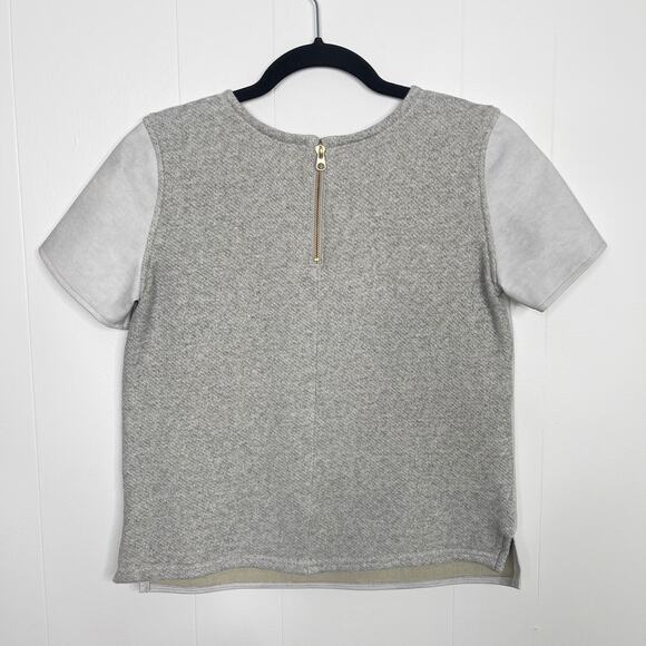 LOFT Faux Leather Front Metallic Tweed Back Top Gray XSmall Short Sleeve Blouse - Picture 5 of 11